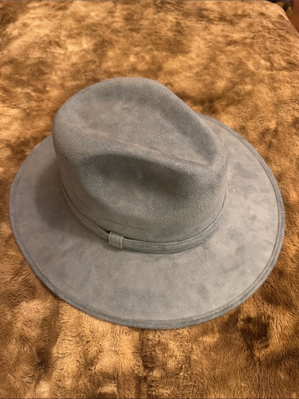 Stylish Light Blue Suede like Wide-Brim Hat